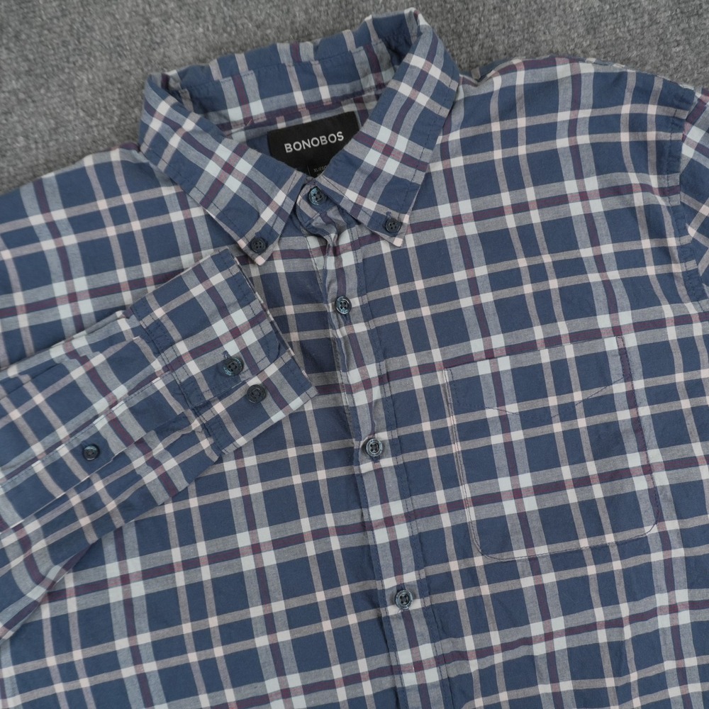 Bonobos Button Down Shirt Mens XL Blue White Plaid Long Sleeve Cotton
